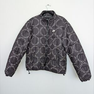 AKOO A King of Oneself Black Monogram Puffer Jacket High Neck Full Zip Sz L